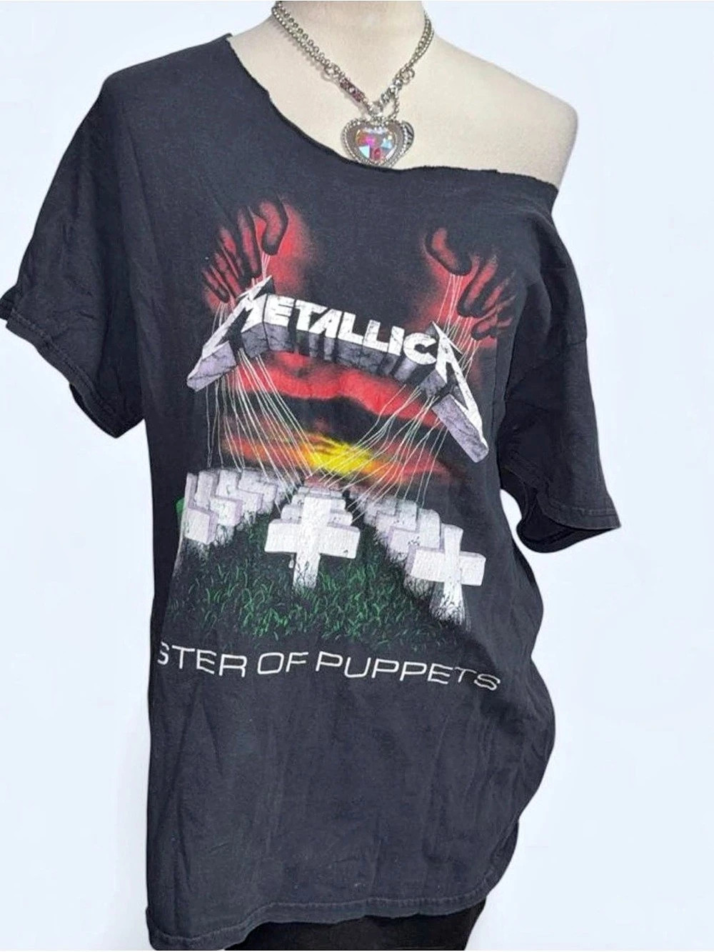 Metallica Master of Puppets Album Cover Graphic T-Shirt off shoulder